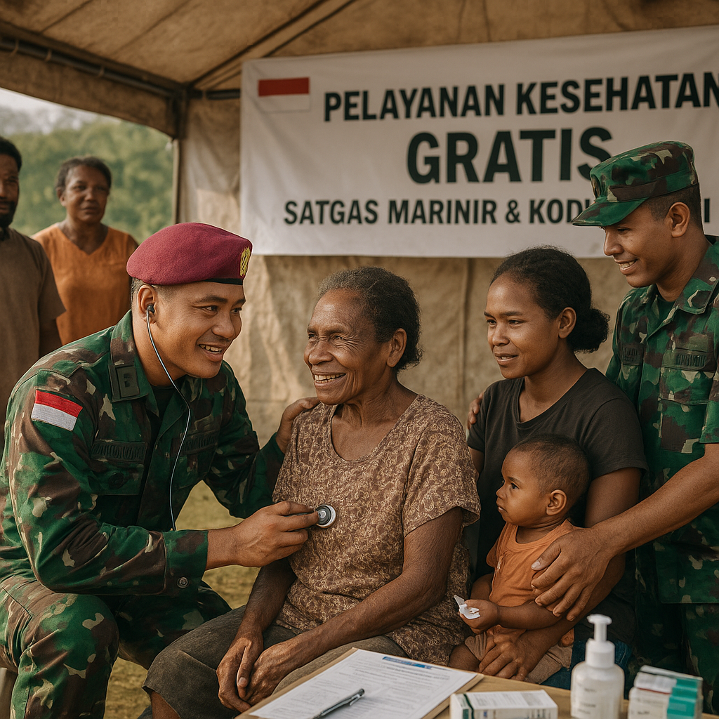 Tim Medis Satgas Marinir dan Kodim Deiyai Jadi Sahabat Bagi Warga Sakit di Tigi
