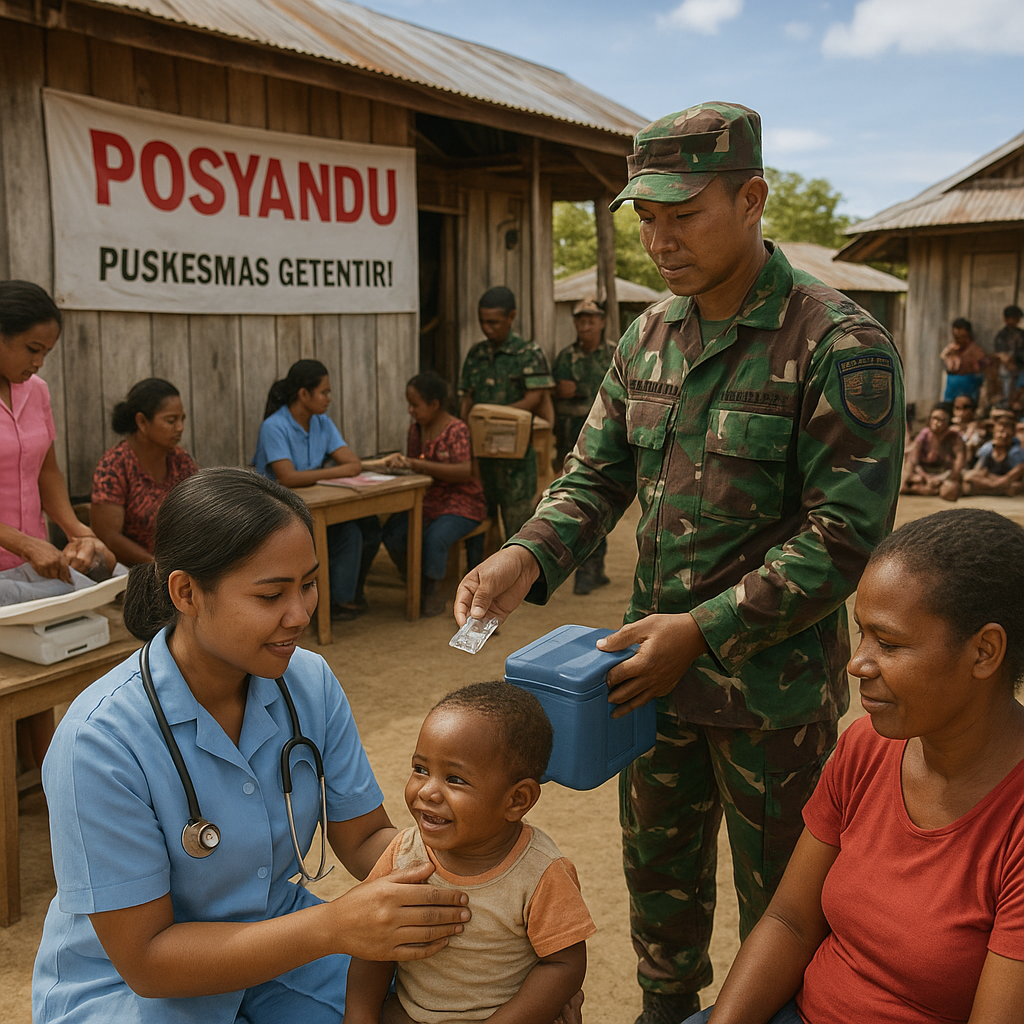 Satgas Yonif 403/WP Gandeng Puskesmas Gelar Posyandu dan Pengobatan Gratis di Perbatasan Papua, Puluhan Balita Terlayani