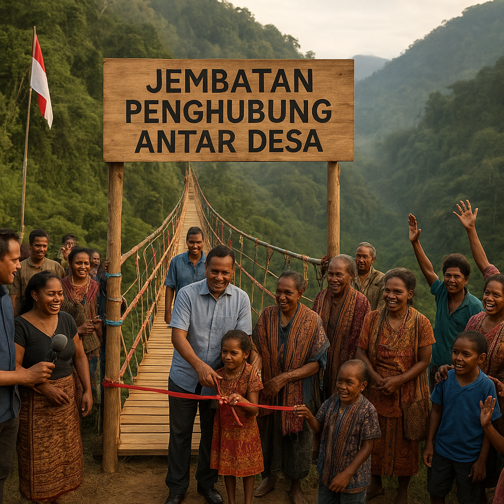 Jembatan Penghubung Antar Desa di Pegunungan Papua Akhirnya Tersambung