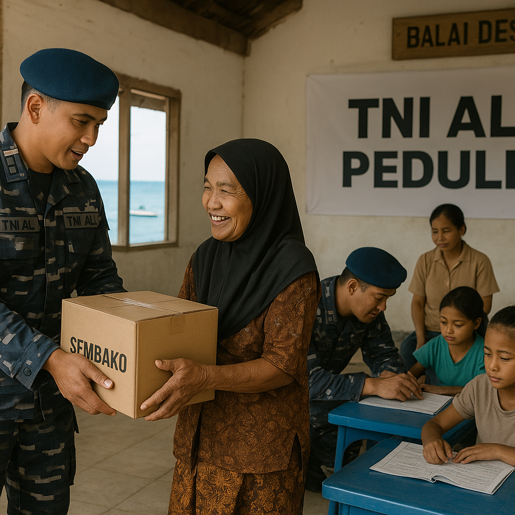 TNI AL Bagikan Sembako dan Bimbingan Belajar di Pesisir Kepulauan Sangihe