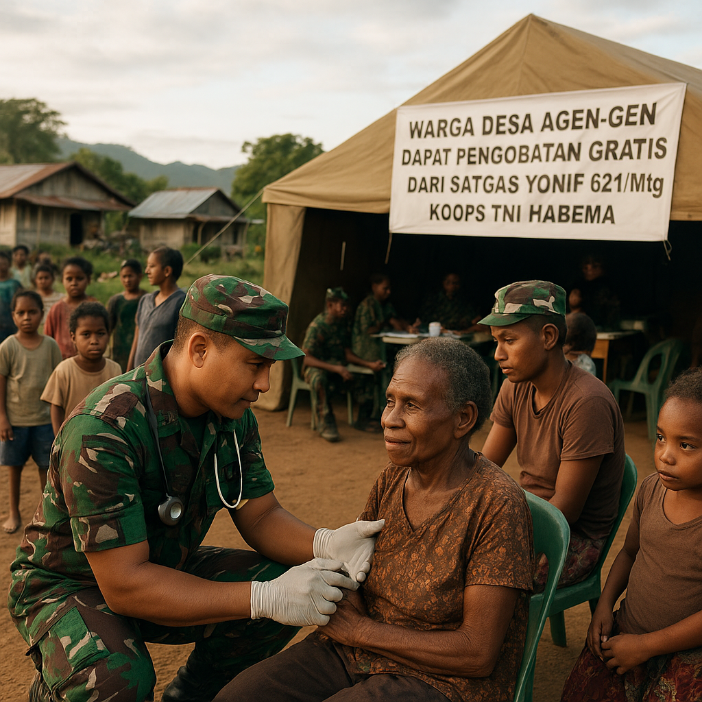 Warga Desa Agen-gen Dapat Pengobatan Gratis dari Satgas Yonif 621/Mtg Koops TNI HABEMA