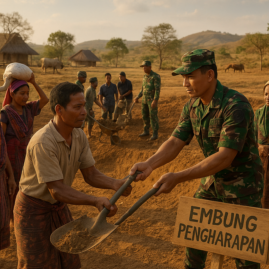 Bersama TNI, Warga Desa di Sumba Timur Bangun Embung Pengharapan