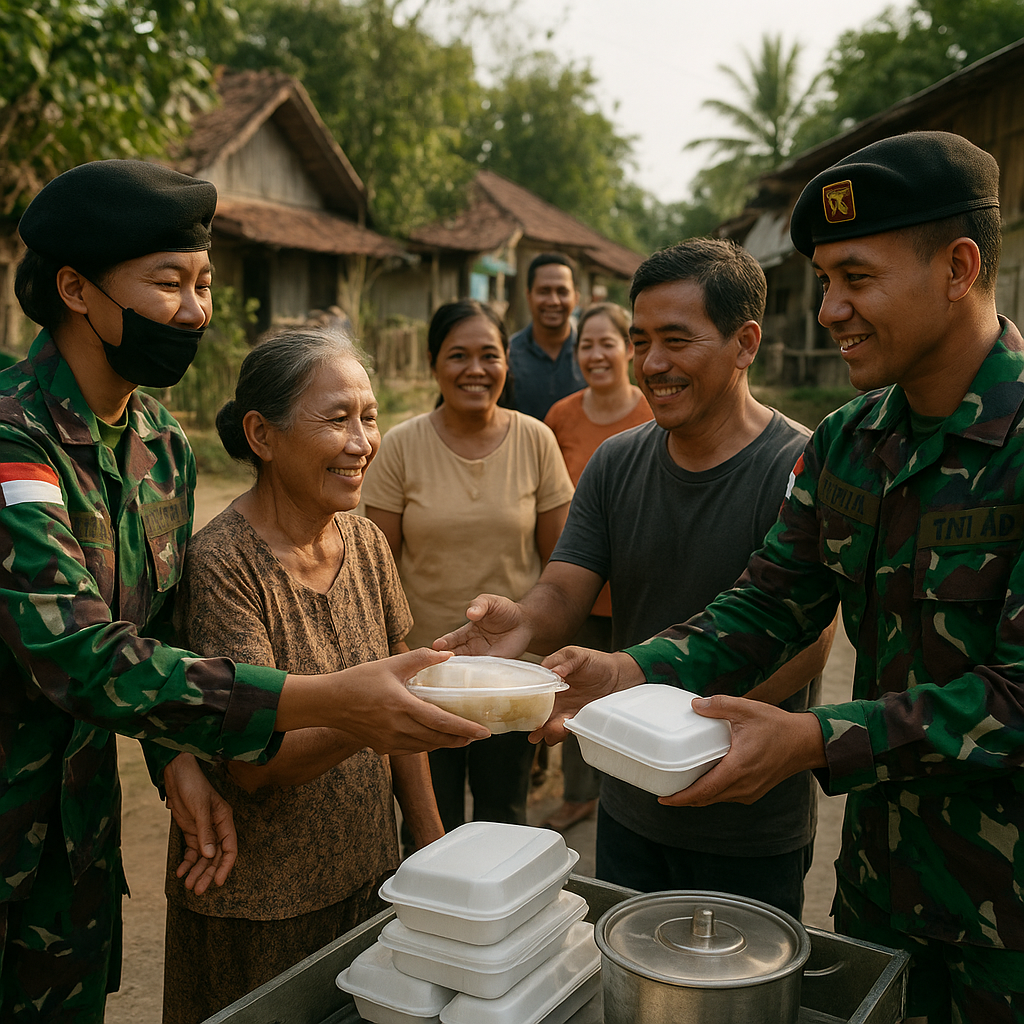 Satgas Yonif 621/Manuntung Tebar Kebahagiaan dengan Bagikan Makanan di Gigobak