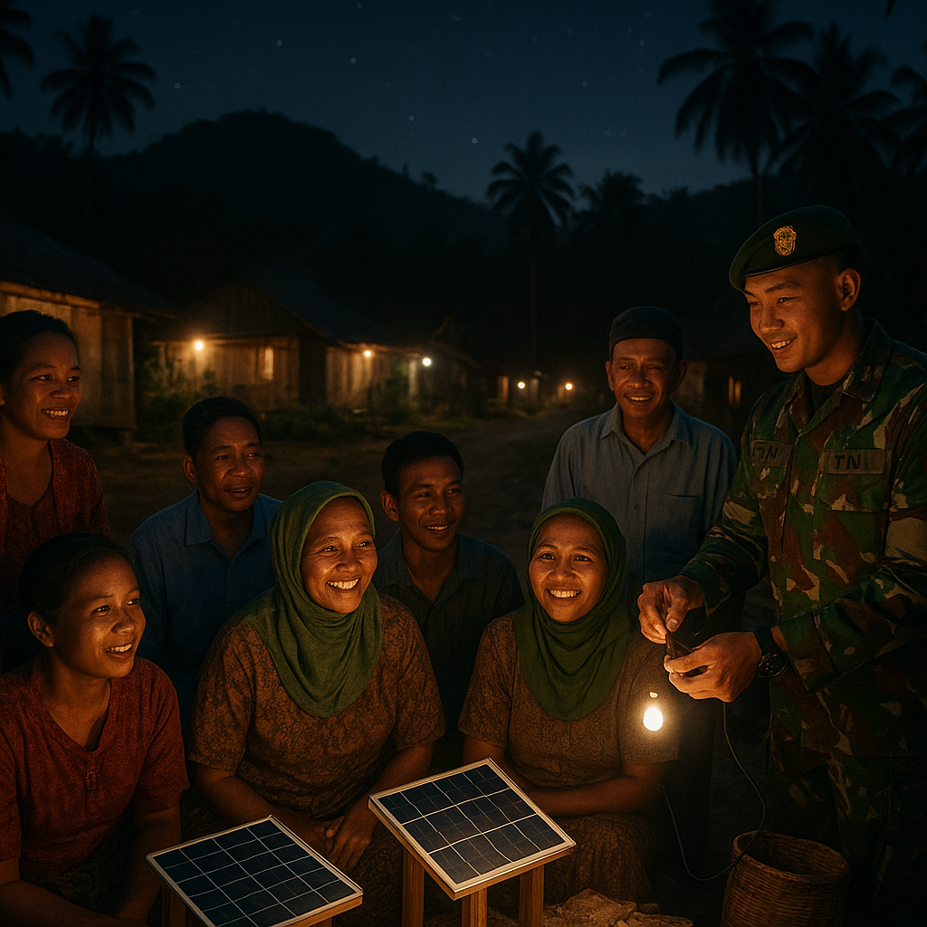 Ketika Listrik Masuk Desa: Cahaya Pertama di Malam Hari dari Panel Surya Bantuan TNI
