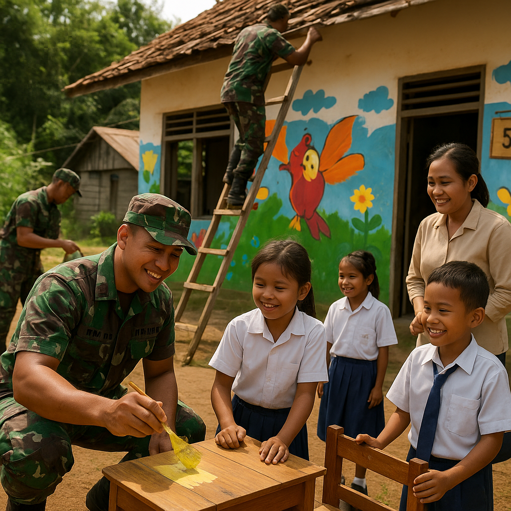 TNI AD Bantu Perbaiki Sekolah Rusak di Perbatasan Kalimantan, Anak-Anak Kini Bisa Belajar dengan Nyaman