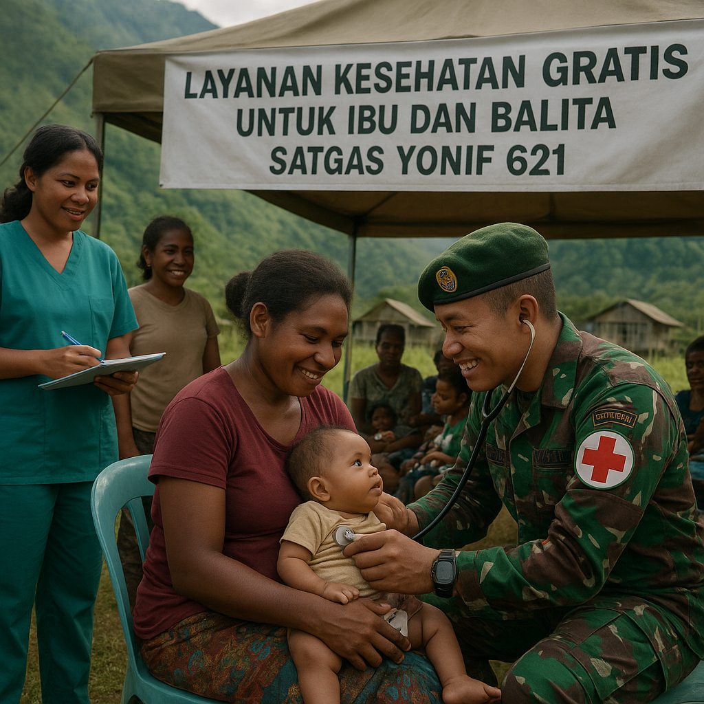 Sentuhan Kasih di Pegunungan Papua: Satgas Yonif 621 Beri Layanan Kesehatan Gratis untuk Ibu dan Balita