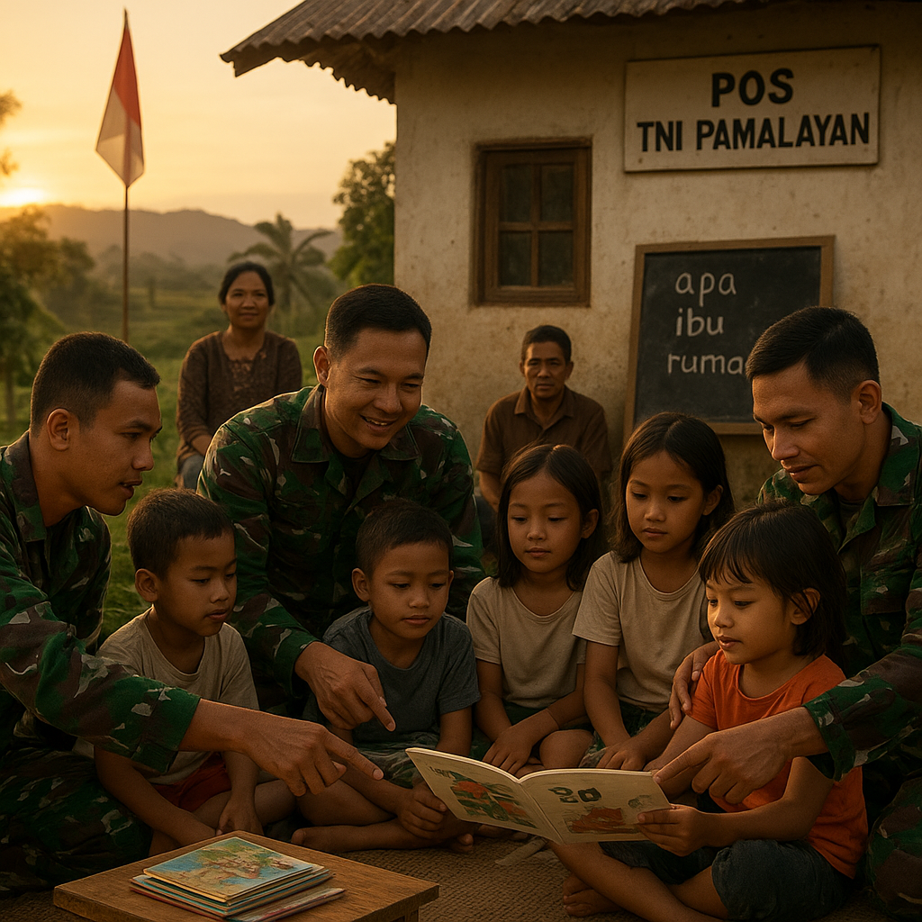 Senja Menghangat di Pos TNI Pamalayan: Bapak-Bapak TNI Ajarkan Anak-anak Desa Membaca
