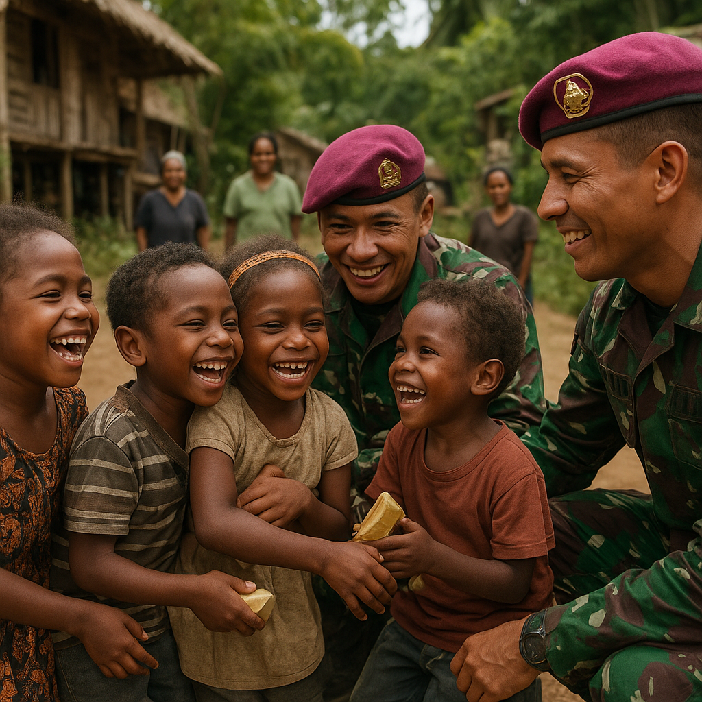 Senyum dan Tawa Anak Papua Menyambut Kedatangan 'Om-Om' Marinir