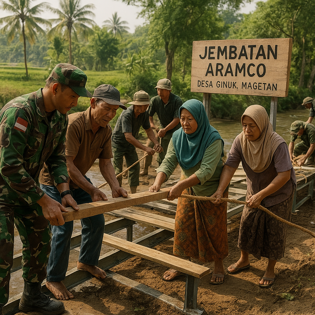 TNI dan Warga Magetan Bahu-membahu Bangun Jembatan Penghubung Kehidupan