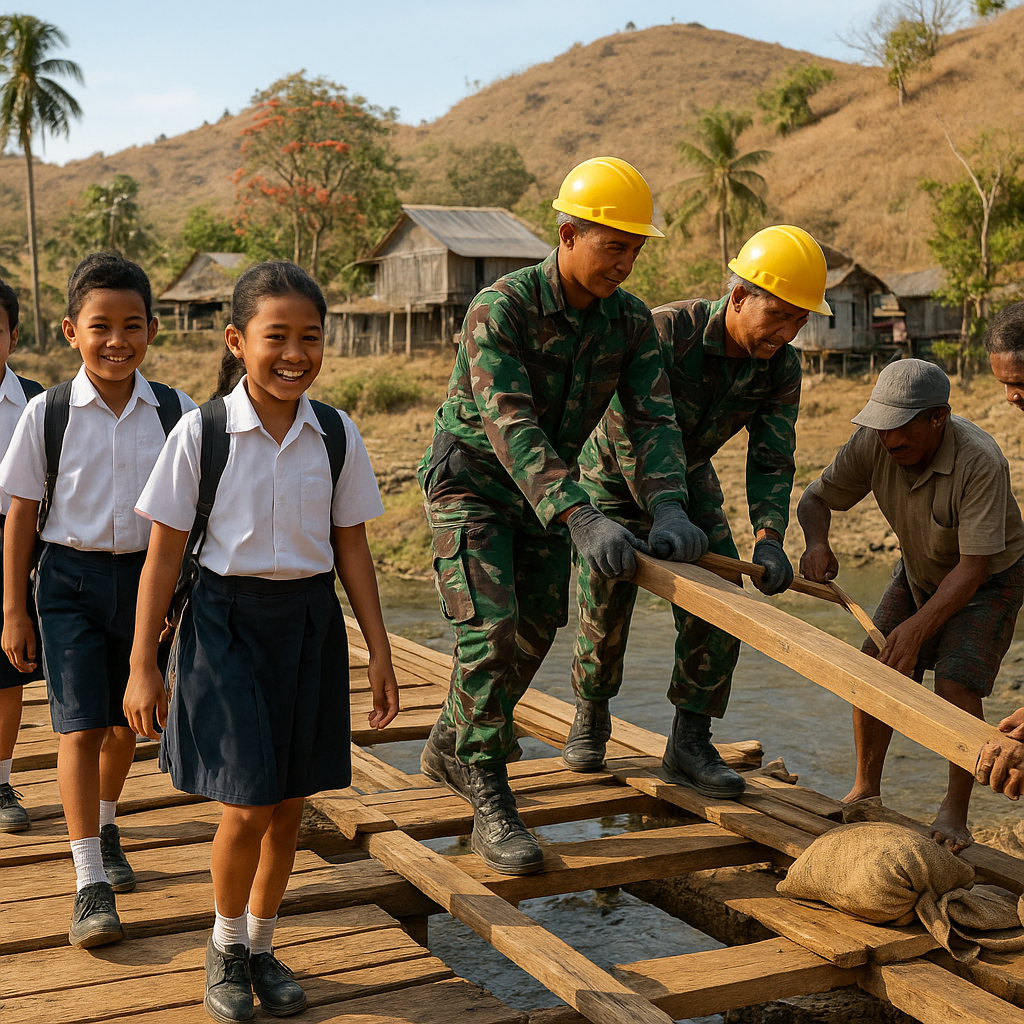 TNI Bantu Perbaiki Jembatan Rusak di Desa Terpencil NTT, Anak Sekolah Kembali Bisa Lewat dengan Aman