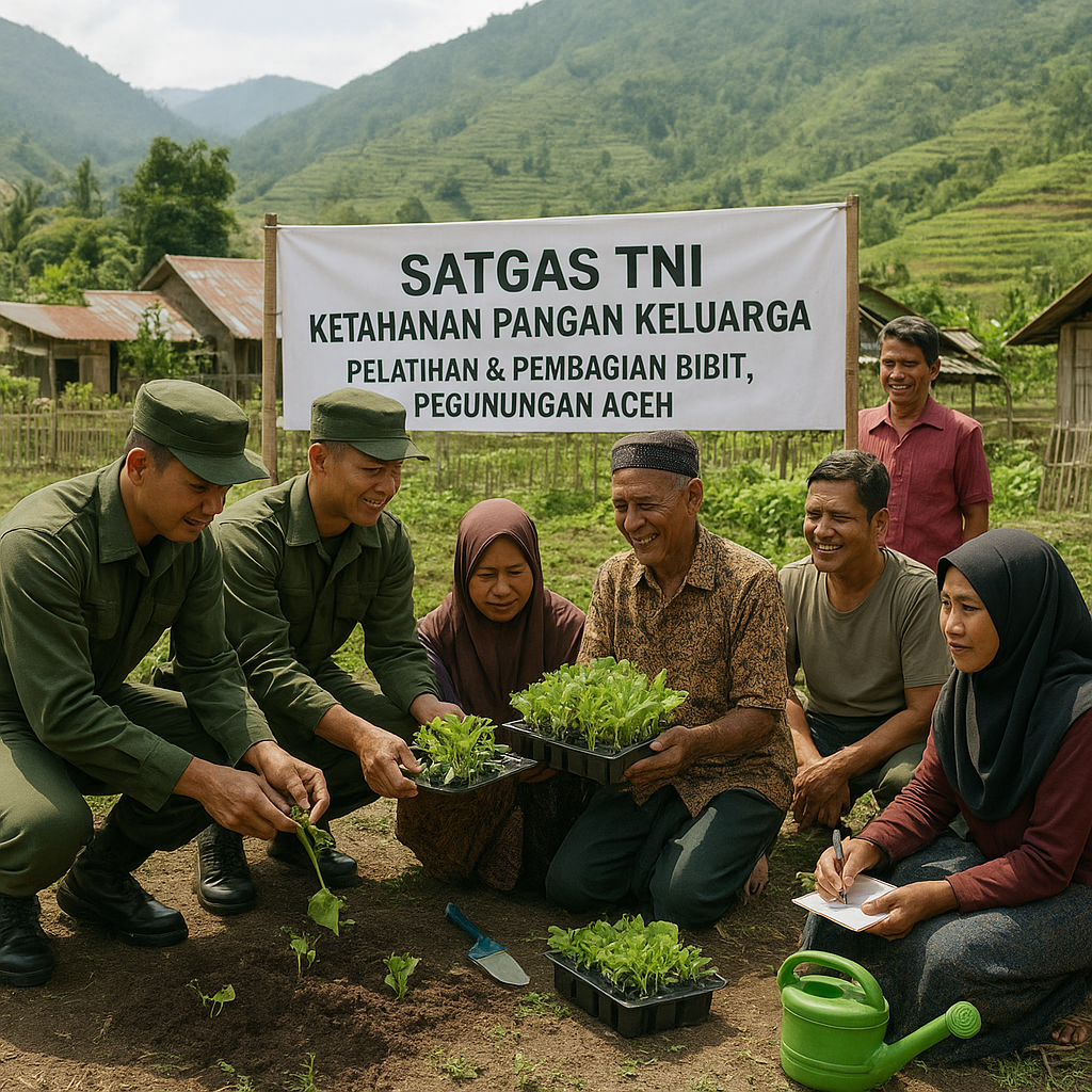 Satgas TNI Bagikan Bibit Sayur dan Pelatihan Pertanian di Pegunungan Aceh, Dukung Ketahanan Pangan Keluarga