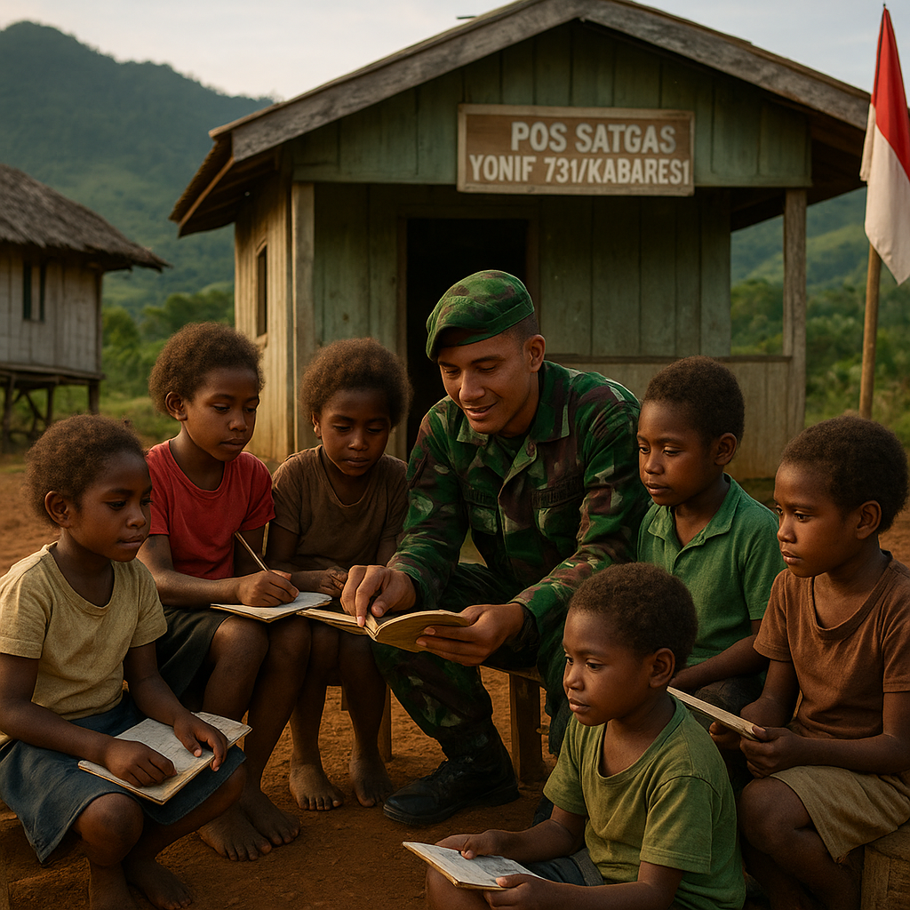Kelas Calistung Dadakan di Pos TNI, Jawaban untuk Semangat Belajar Anak-anak Beoga