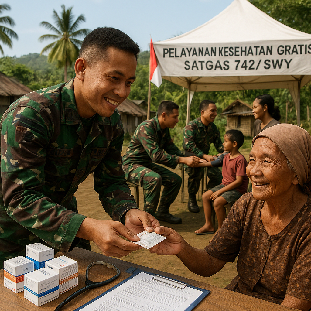 Senyum dan Obat Gratis di Kampung Mbu: Satgas 742/SWY Bawa Rasa Aman dan Sehat