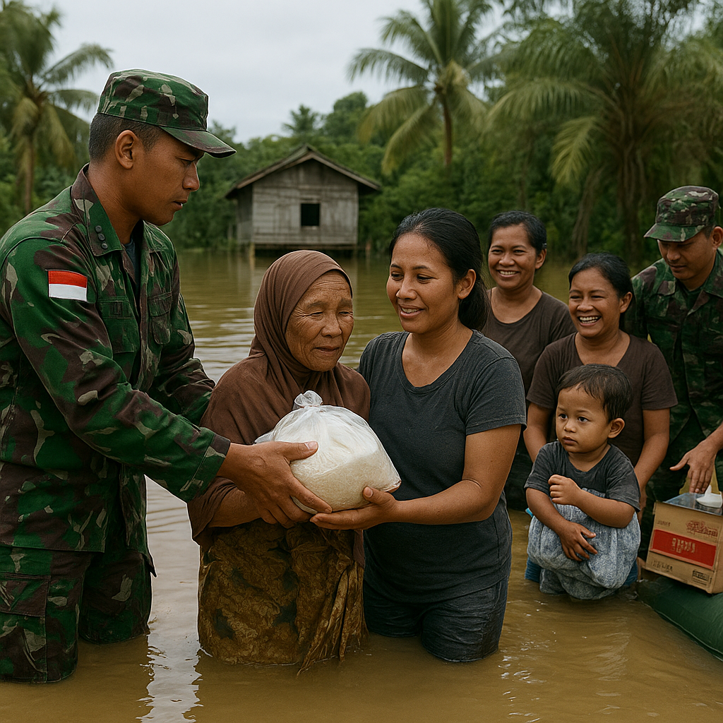 Bantuan Paket Sembako dari TNI untuk Warga Terdampak Banjir di Kalimantan