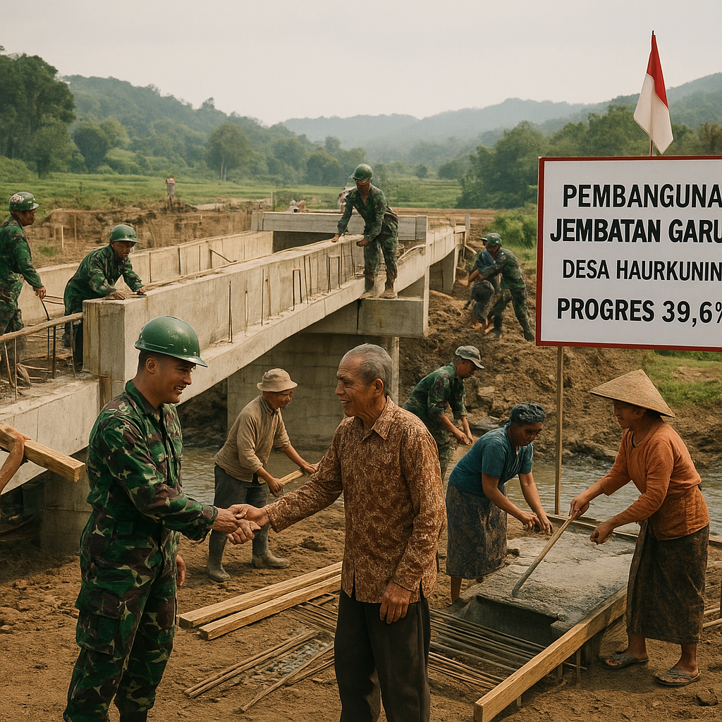 Gotong Royong TNI dan Warga, Pembangunan Jembatan Garuda di Desa Haurkuning Capai 39,6 Persen