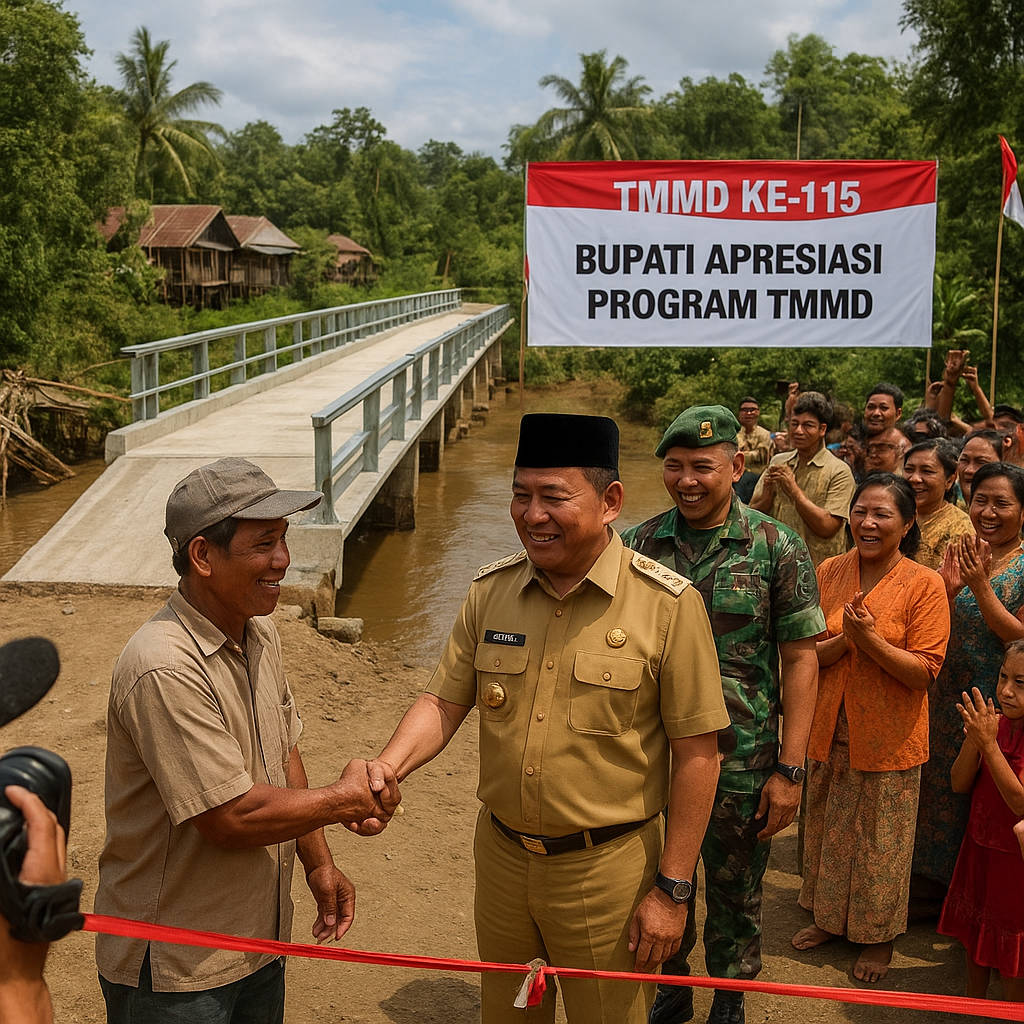 Bupati Apresiasi Program TMMD ke-115, Warga Desa di Kalimantan Barat Dapat Jembatan Baru