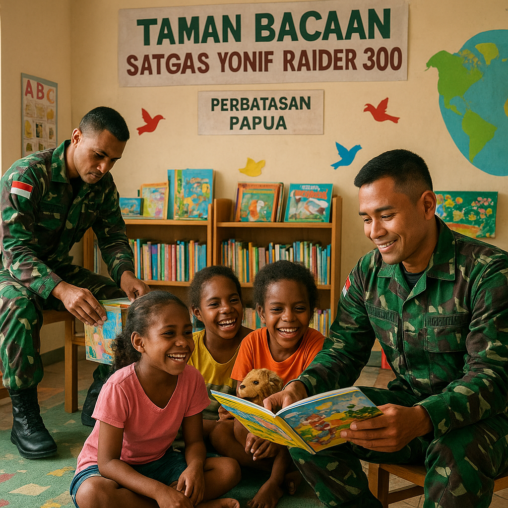 Satgas Yonif Raider 300 Bangun Taman Bacaan untuk Anak-Anak Perbatasan Papua