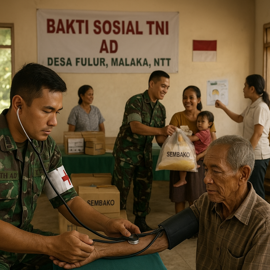 TNI AD Gelar Bakti Sosial Medis dan Bagi Sembako di Desa Terpencil Malaka, NTT