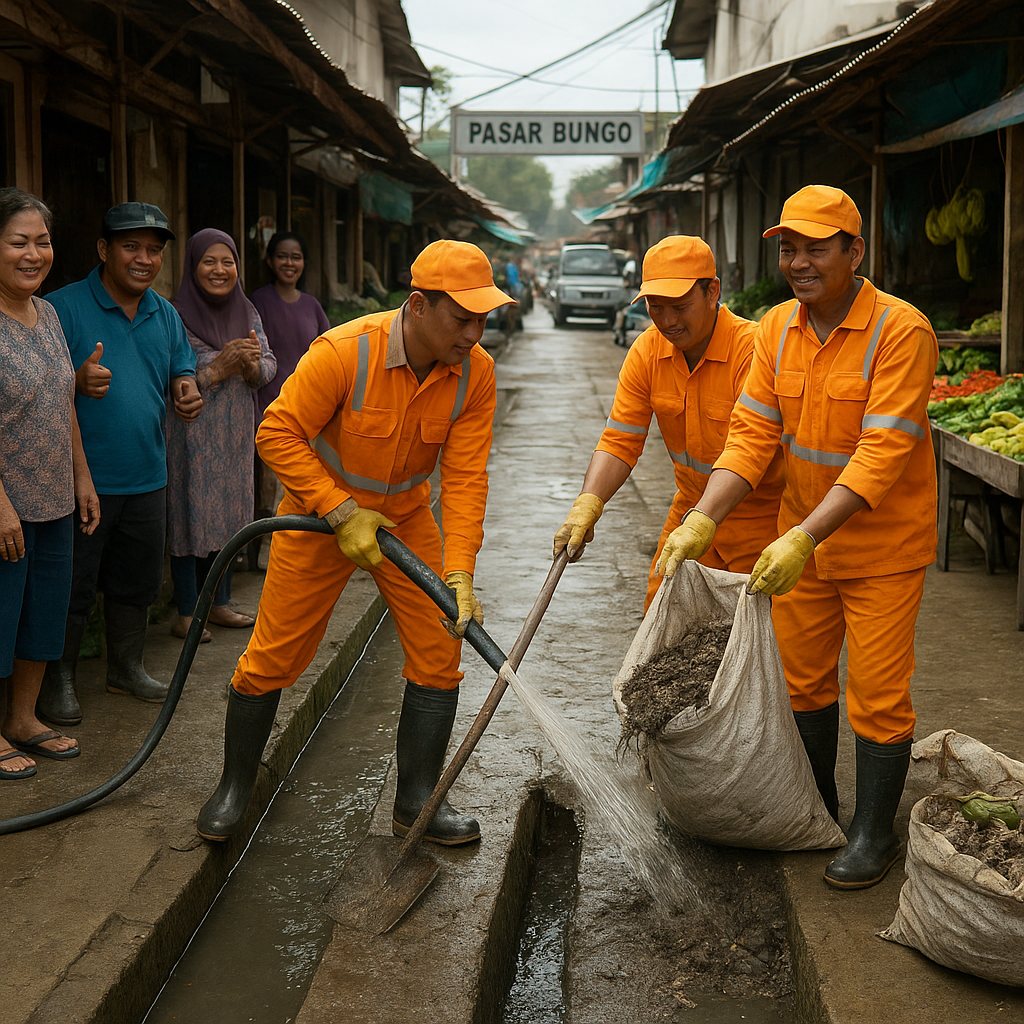 Pembersihan Drainase di Pasar Bungo Sudah Lima Hari, Disambut Positif Warga