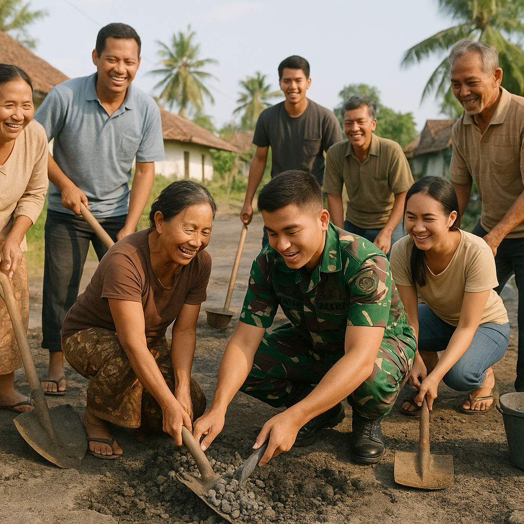 Babinsa Koramil 01/Kalidawir Bantu Warga Perbaiki Jalan Rusak di Desa Tulungrejo