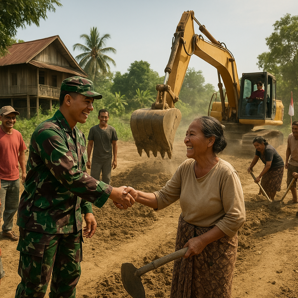 Gotong Royong TNI dan Warga Perbaiki Jalan Desa Dulumai di Poso