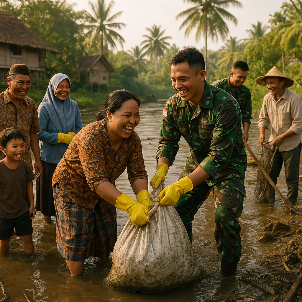 Kabar Desa Kita: Gotong Royong Membersihkan Sungai bersama TNI