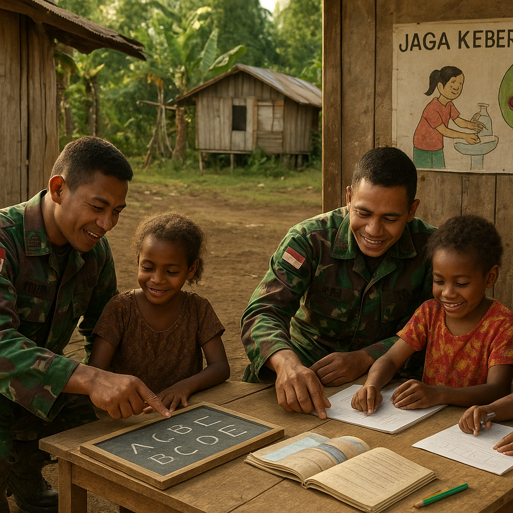 Satgas TNI di Perbatasan Papua Ajari Anak-anak Baca Tulis di Sanggar Belajar Darurat