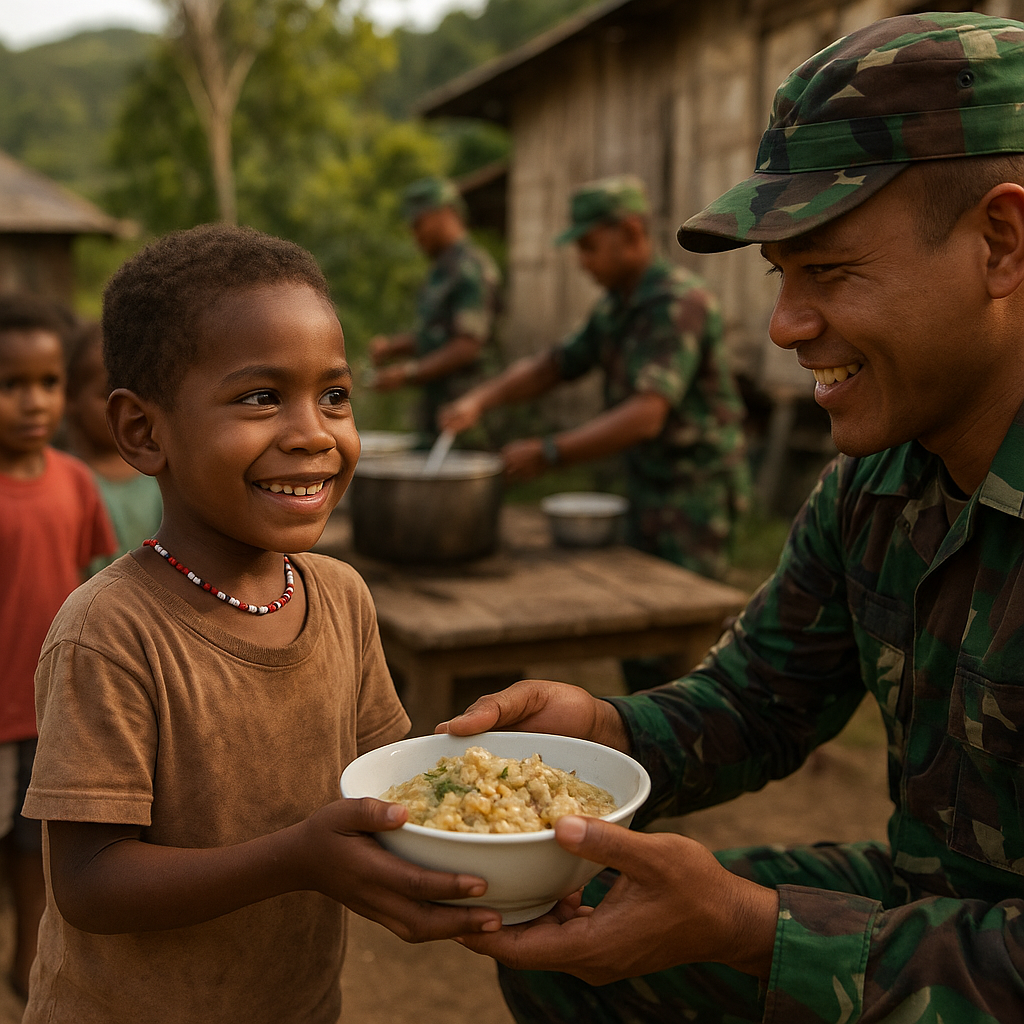 Senyum Manis Anak Papua dari Dapur Pos Satgas Yonif 621/Manuntung