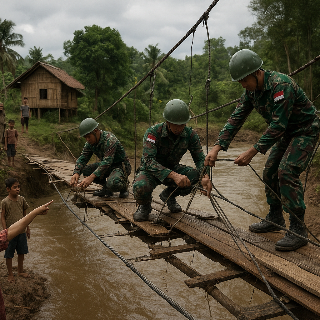 Cerita Prajurit TNI Perbaiki Jembatan Gantung yang Hampir Putus, Selamatkan Akses Warga
