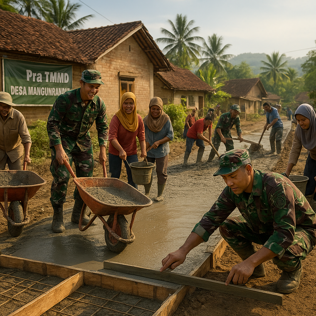 Pra TMMD Dimulai di Mangunranan, TNI dan Warga Bahu-membahu Rabat Jalan Beton
