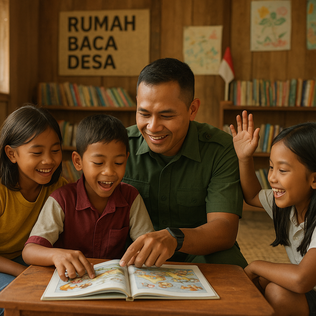 Babinsa Jadi Guru Dadakan, Bantu Anak-anak Belajar di Rumah Baca Desa