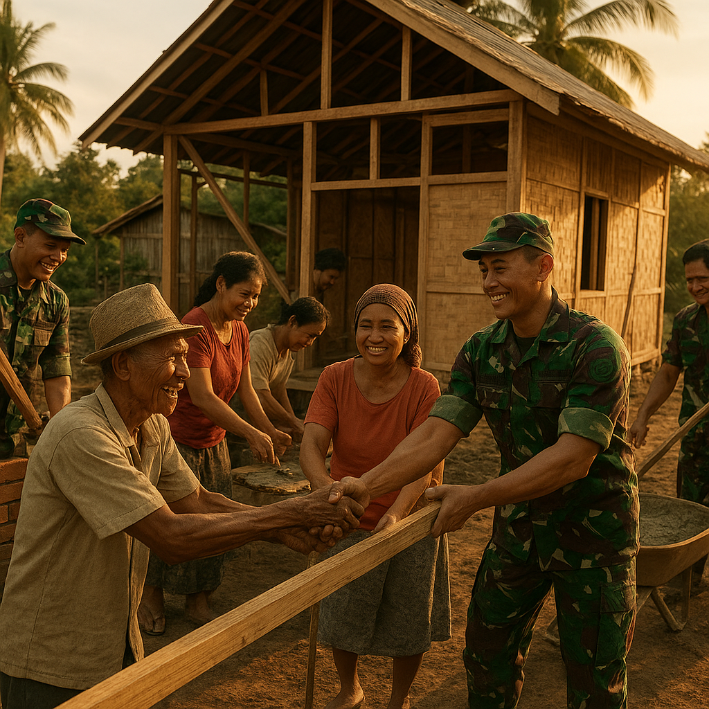 Gotong Royong TNI dan Warga Bangun Hunian Layak di Desa Pohon Batu