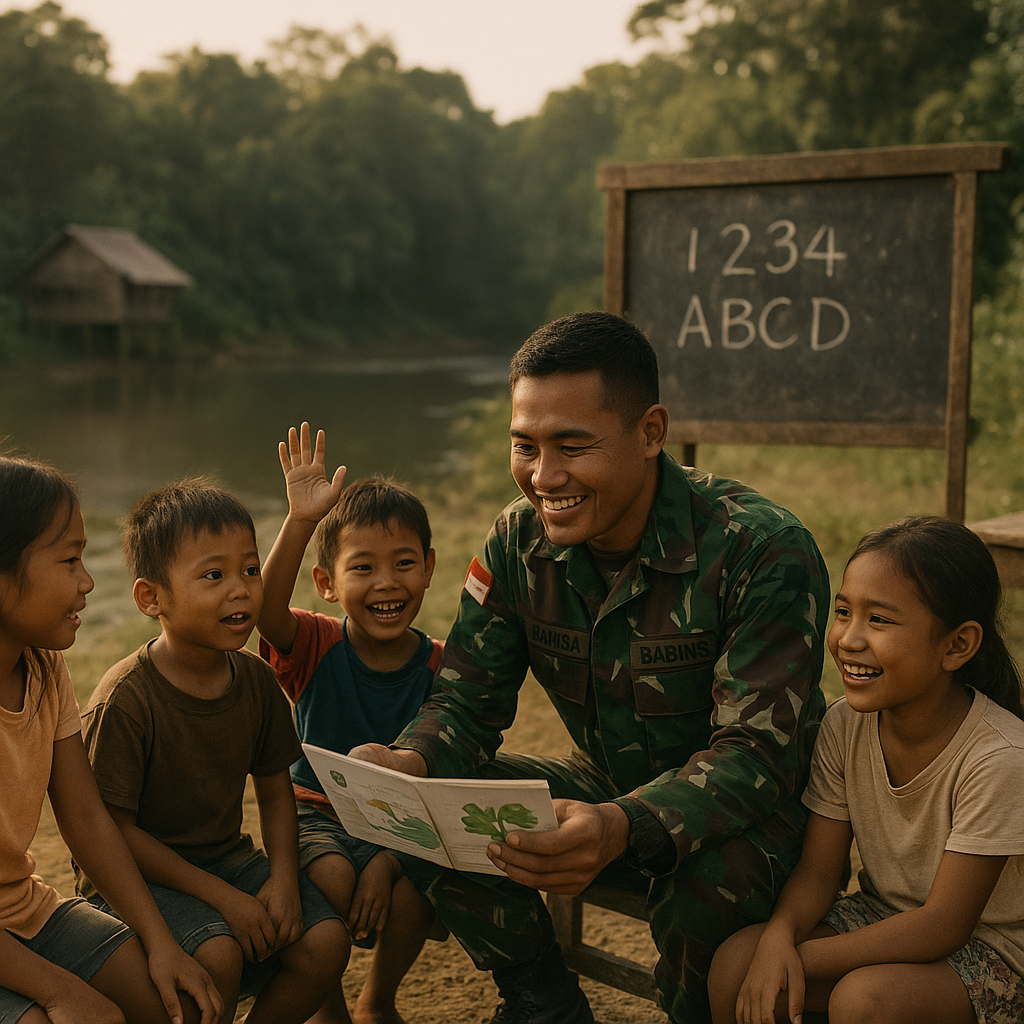 Cerita Hangat Babinsa Mengajar Anak-Anak di Sekolah Darat Perbatasan Kalimantan