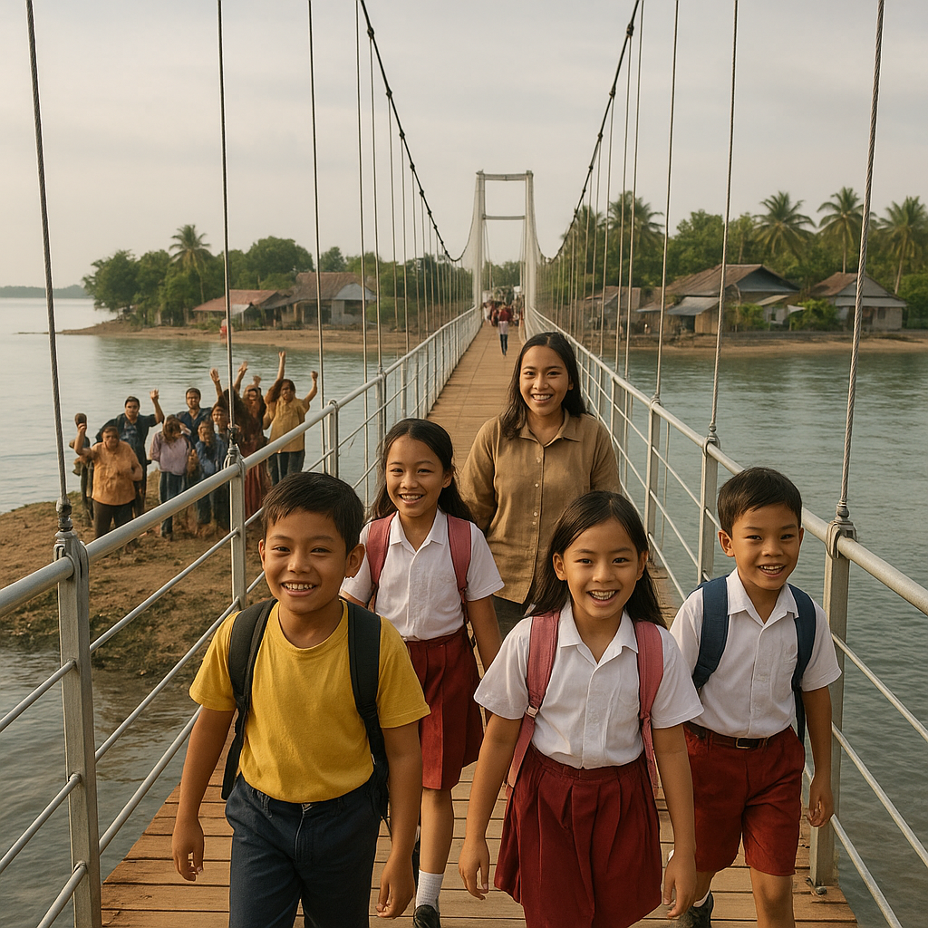 Jembatan Harapan Akhirnya Tersambung, Anak-anak Sekolah di Pulau Kecil Tak Lagi Naik Perahu Bocor