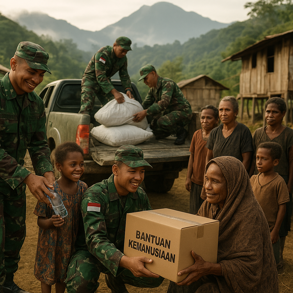 Kodim 1714/Puncak Jaya Peduli Pengungsi dan Salurkan Bantuan Kemanusiaan di Kampung Tirineri