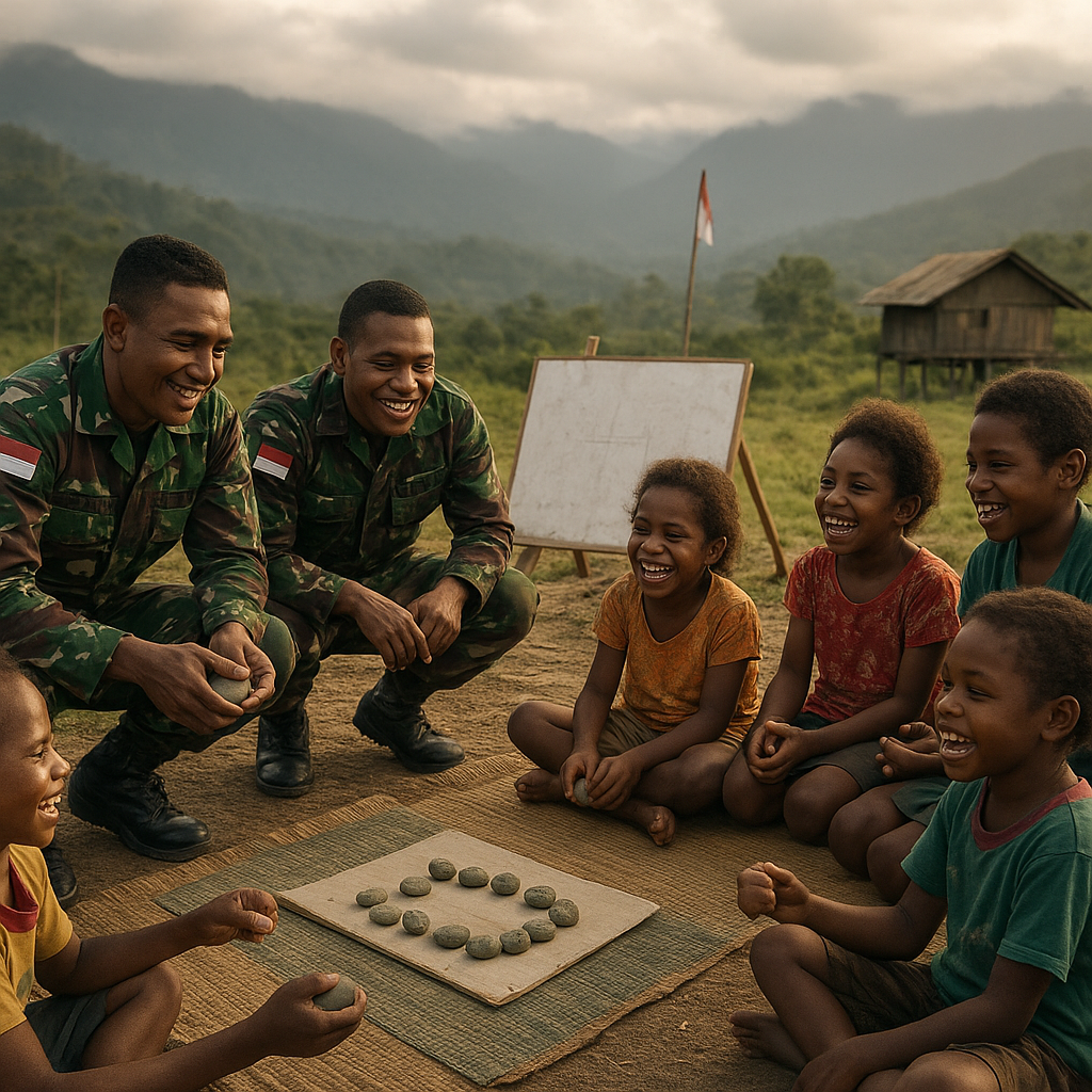 Tawa Ceria Anak-Anak Papua Warnai Kegiatan Belajar Bersama Satgas Yonif Raider 300 di Pegunungan Bintang