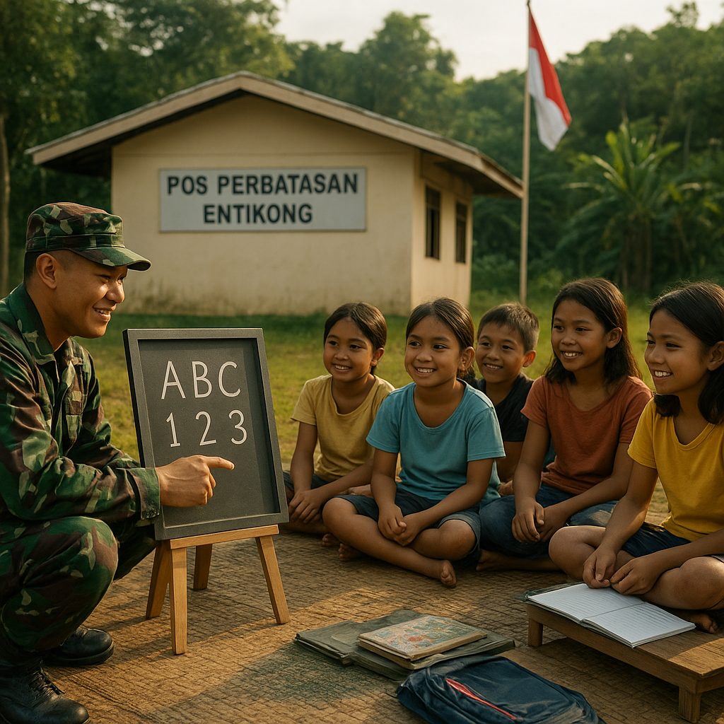 Cerita Hangat di Pos Perbatasan Entikong: Prajurit TNI Jadi Guru Dadakan bagi Anak-anak
