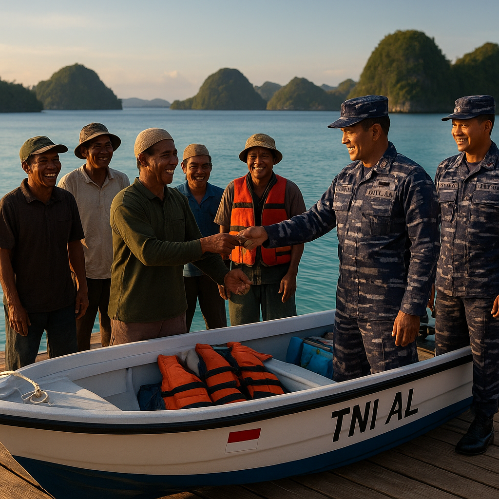 Bantuan Kapal Motor untuk Nelayan Pulau Terpencil di Raja Ampat dari TNI AL