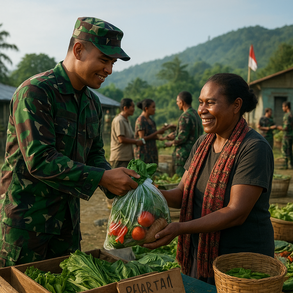 Pasar Tani Dadakan oleh Satgas TNI di Perbatasan Papua, Bantu Jualkan Hasil Kebun Warga