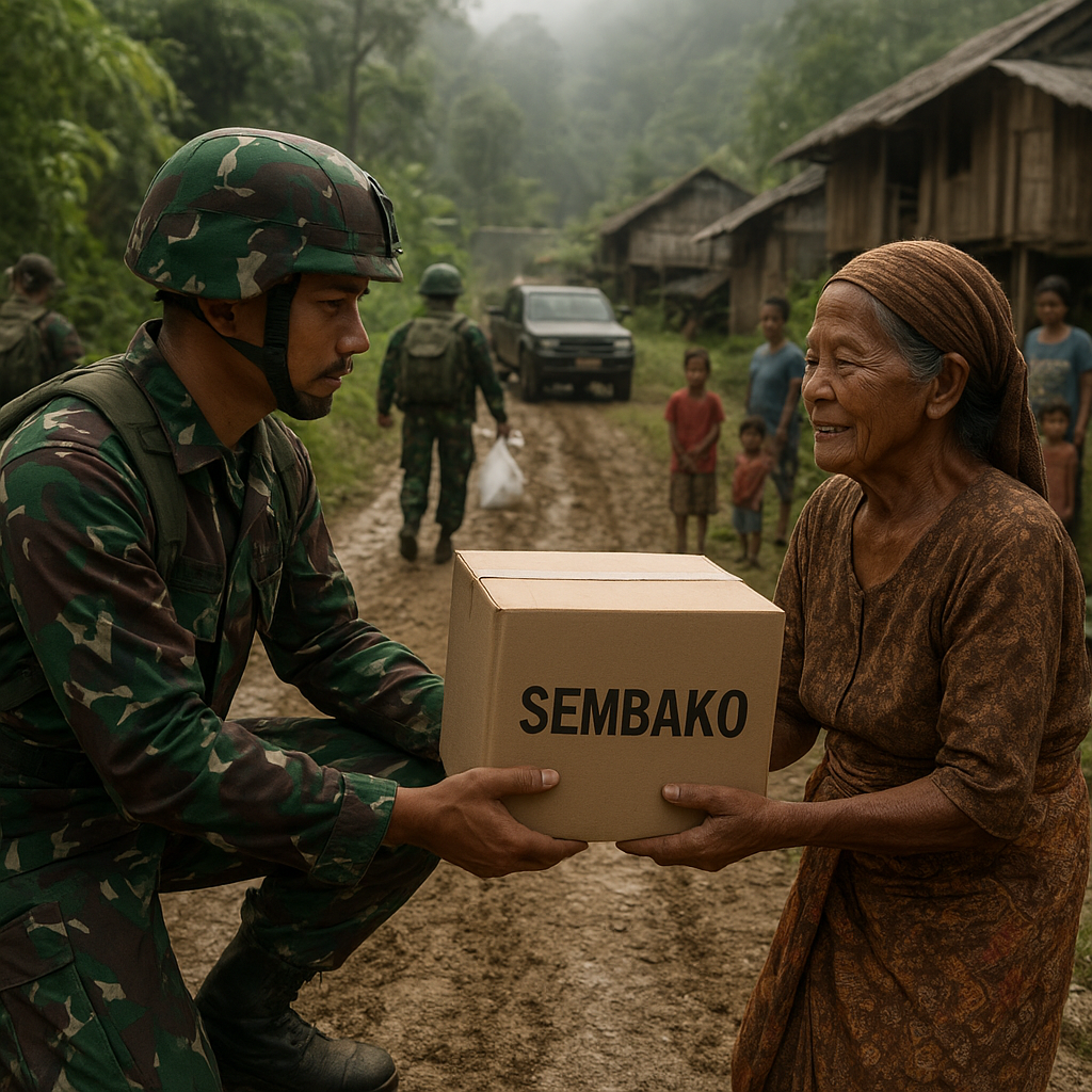Tembus Jalur Ekstrem, TNI Bagi-Bagi Ribuan Sembako untuk Warga Perbatasan Kaltara