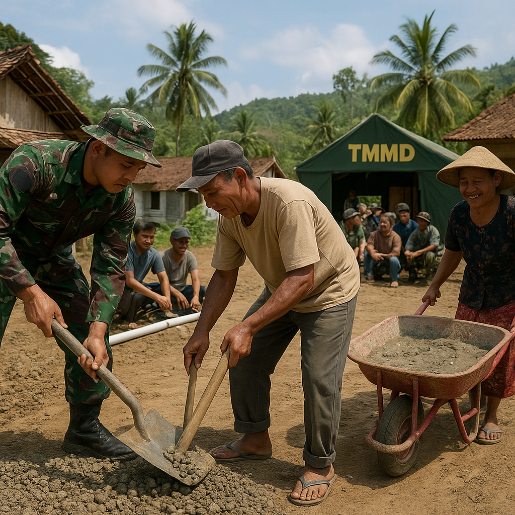 Tancap Gas di Hari Pertama, TNI dan Warga Pandeglang Kompak Perbaiki Kampung