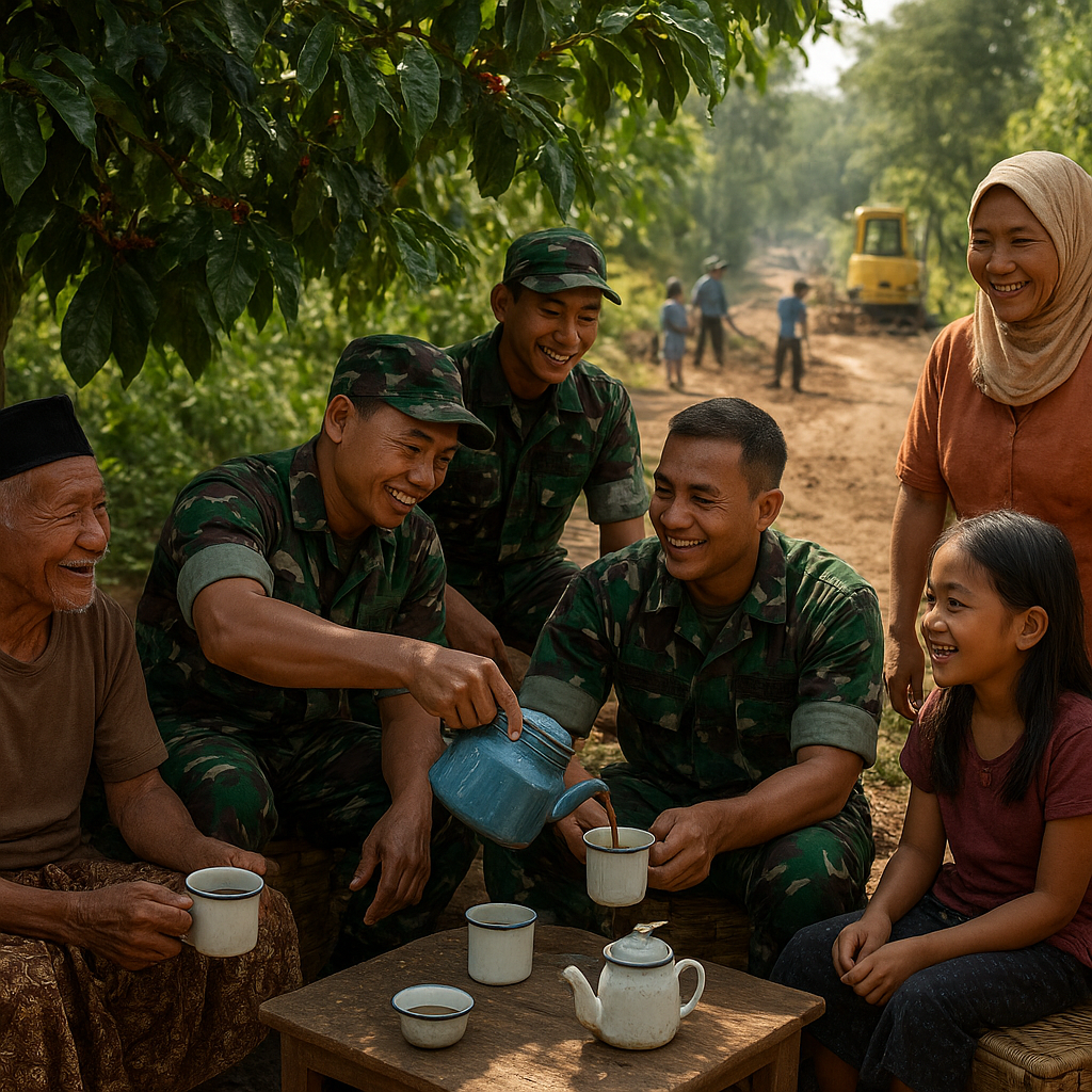 Seruput Kopi di Bawah Rindang, Kehangatan Satgas TMMD dan Warga Desa Cukil Menyatu