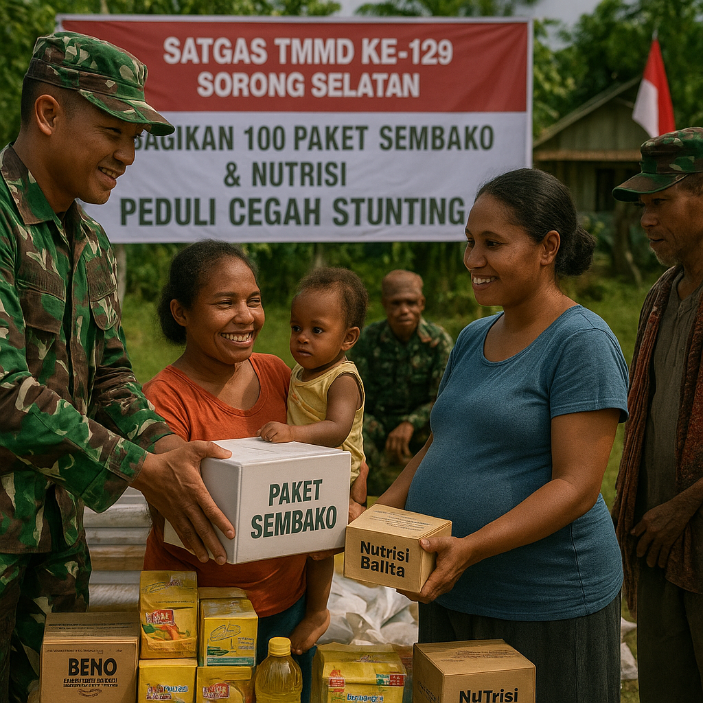 Satgas TMMD Sorong Selatan Bagikan 100 Paket Sembako dan Nutrisi, Peduli Cegah Stunting