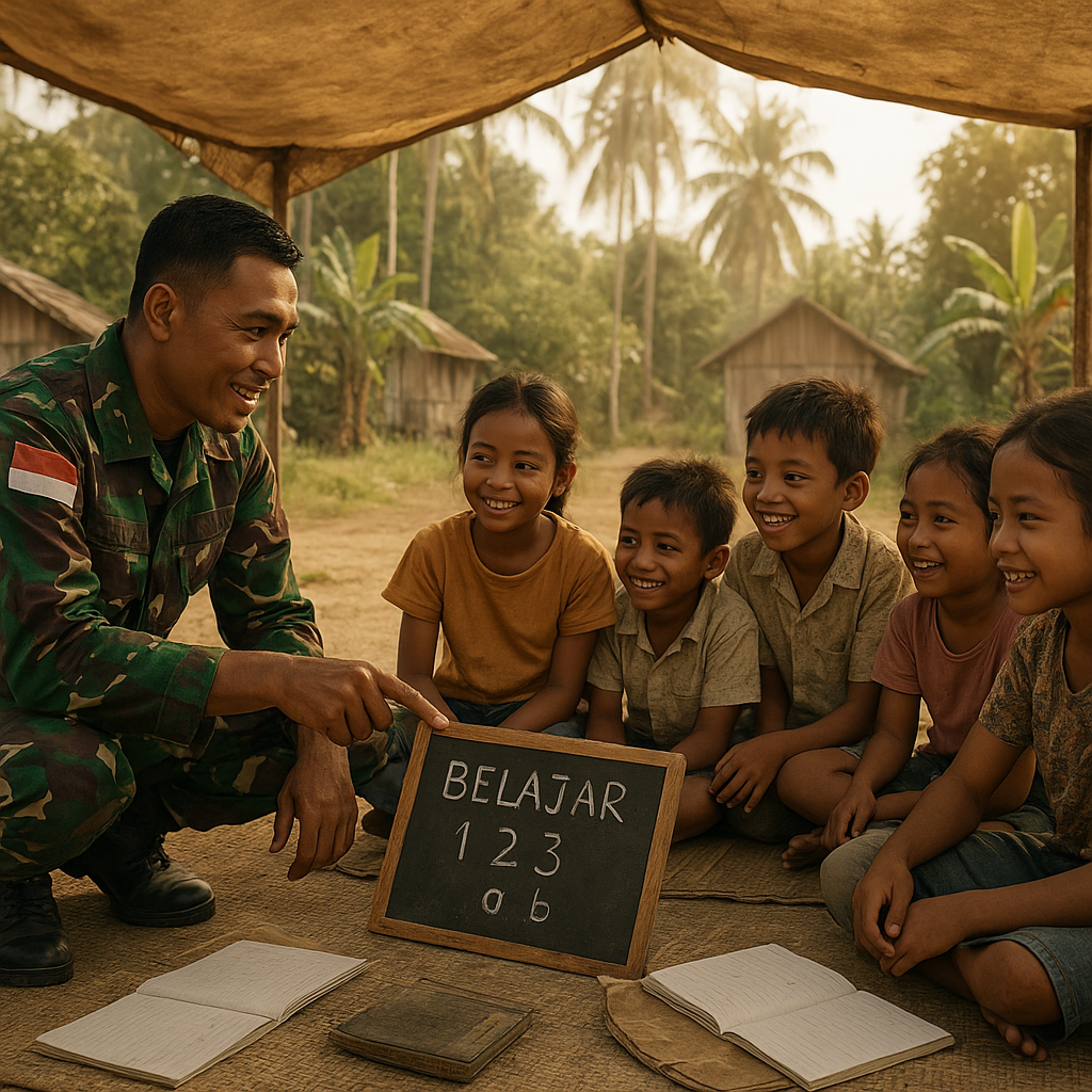 Kelas Mengajar Dadakan di Pelosok Halmahera, Prajurit TNI Jadi Guru bagi Anak-Anak