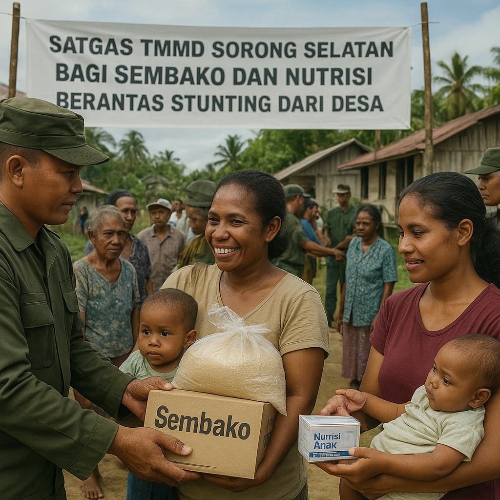 Satgas TMMD Sorong Selatan Bagi Sembako dan Nutrisi, Berantas Stunting dari Desa