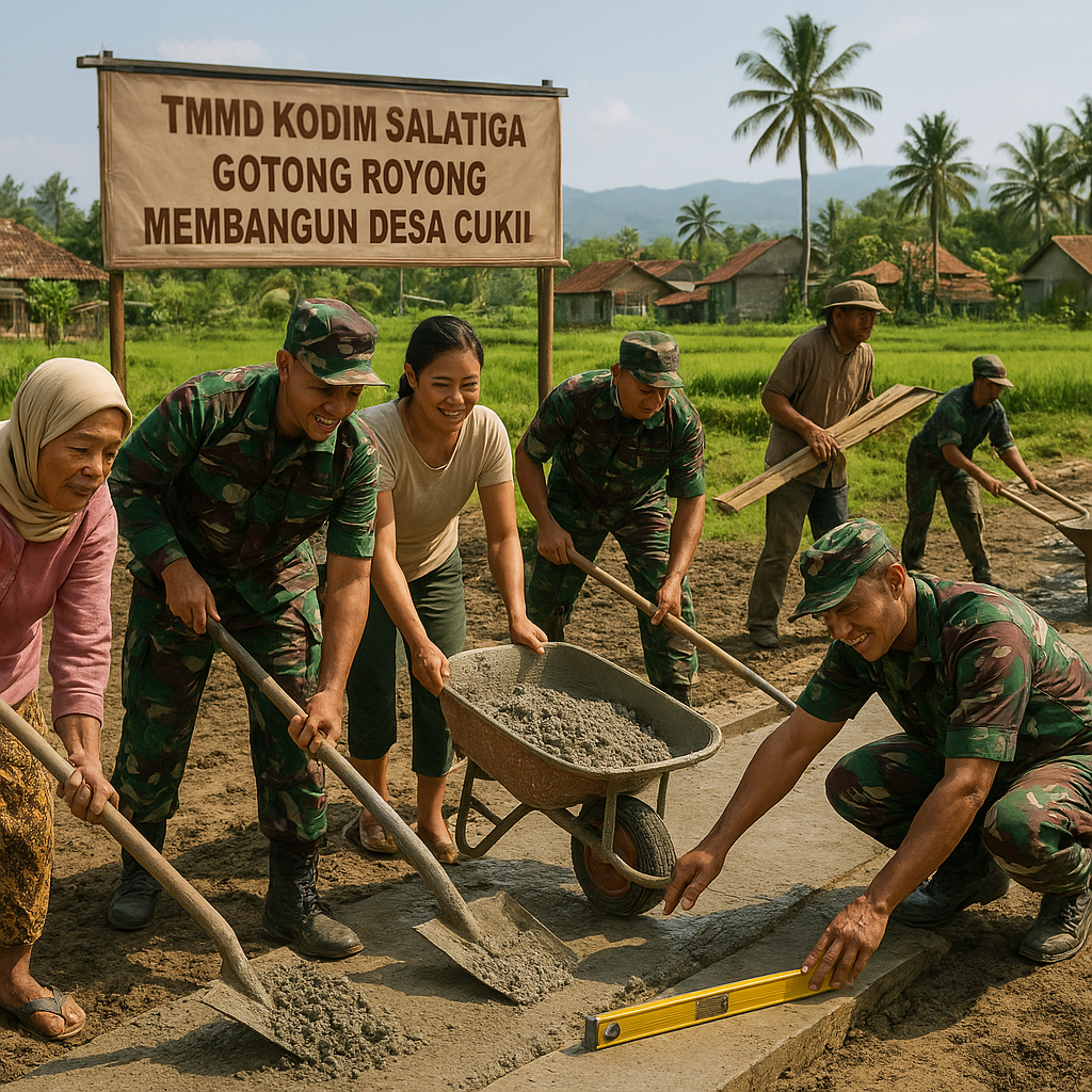 Warga dan Prajurit Gotong Royong Bangun Infrastruktur Desa Cukil lewat TMMD Kodim Salatiga