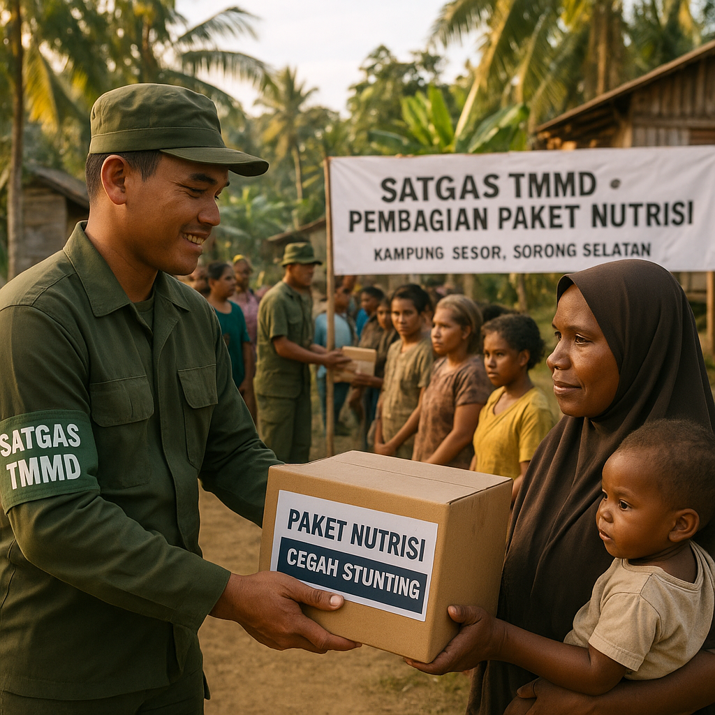 Satgas TMMD Sorong Selatan Bagikan 100 Paket Nutrisi, Cegah Stunting dari Hati