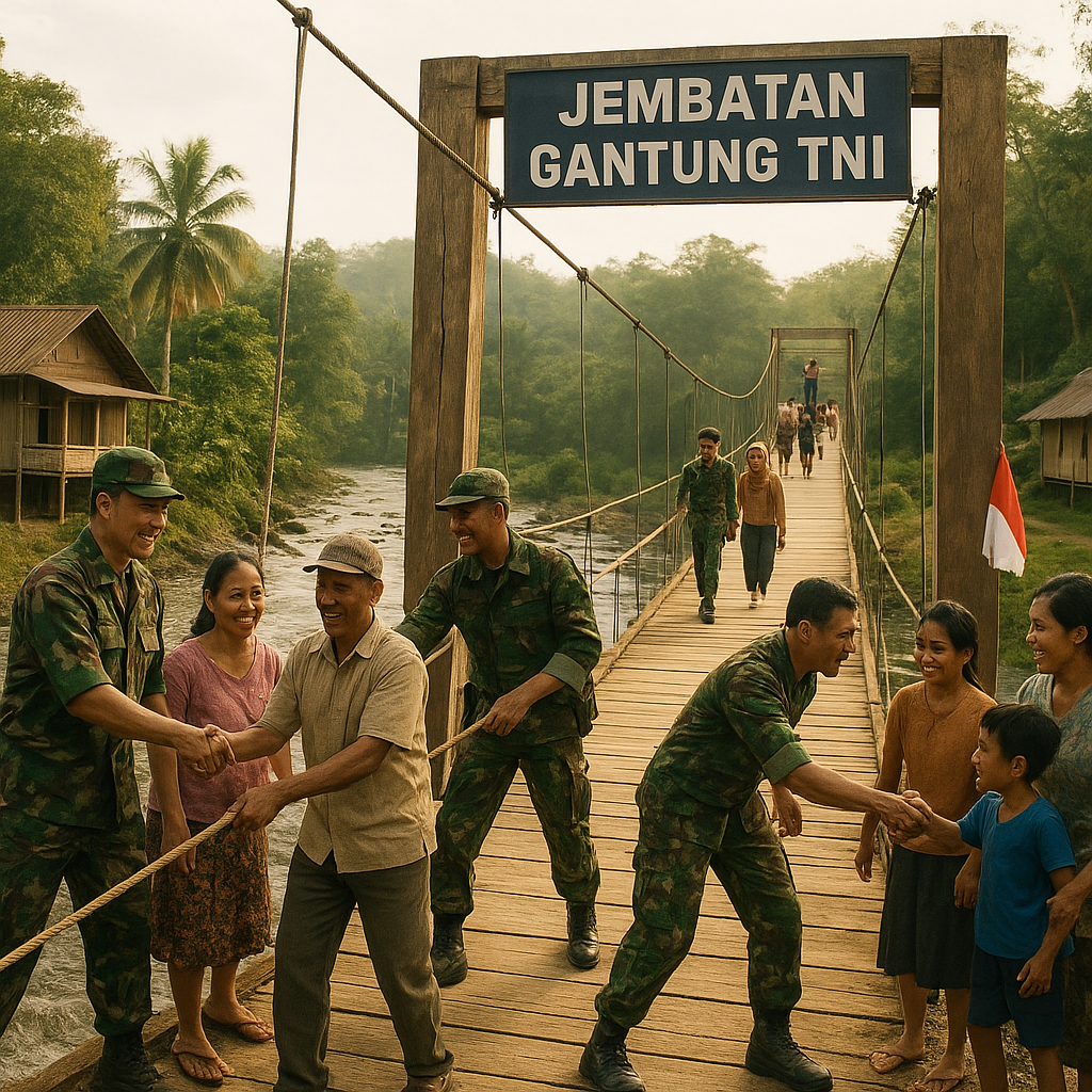 Jembatan Gantung TNI, Hubungkan Dua Dusun yang Terpisah Sungai Deras