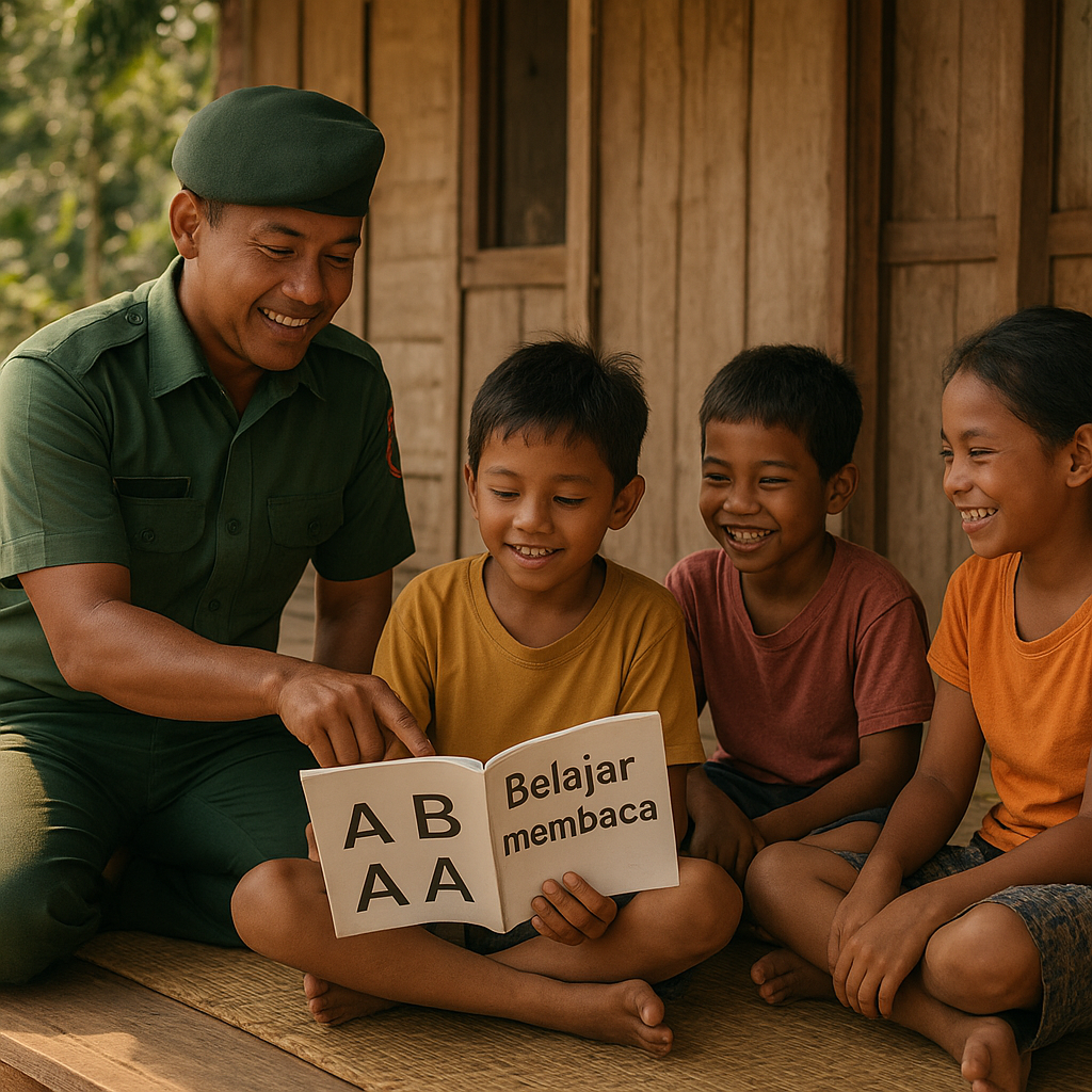 Babinsa Jadi Guru Dadakan, Bantu Anak-Anak Pelosok Belajar Membaca
