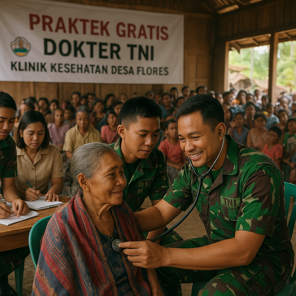 Dokter Prajurit Buka Praktek Gratis di Pelosok Flores, Ratusan Warga Antre Berobat